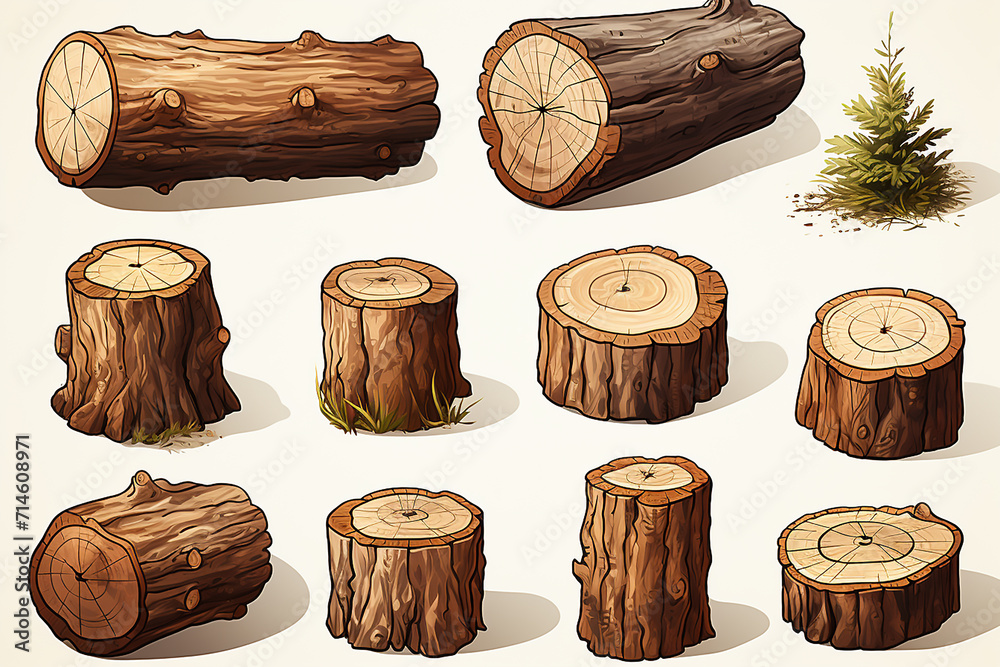 Naklejka premium set of wood logs isolated on white background