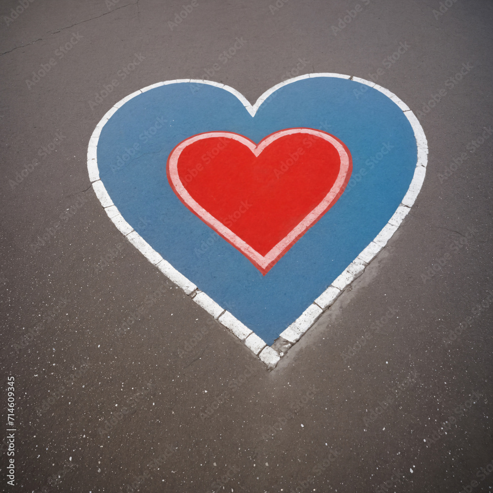 Heart symbol painted in blue and red on the asphalt road. Love concept. Heart symbol painted in blue and red on the asphalt road. Love concept.