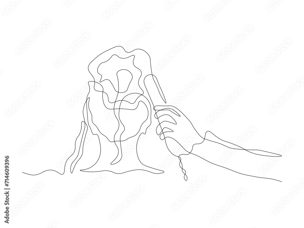 Abstract hairdresser doing a girl's hairstyle , beauty salon logo , hairdresser, continuous one line art hand drawing sketch