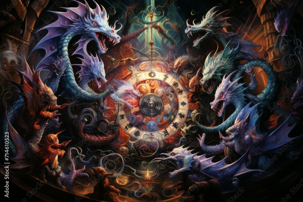 Whirling kaleidoscope dragons, casting mesmerizing patterns with their scales - Generative AI Whirling kaleidoscope dragons, casting mesmerizing patterns with their scales - Generative AI