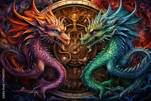 Wallpaper Mural Whirling kaleidoscope dragons, casting mesmerizing patterns with their scales - Generative AI Torontodigital.ca