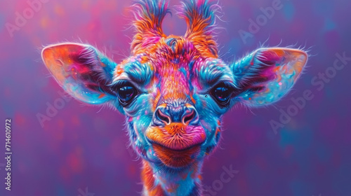 detailed illustration of a print of colorful baby giraffe