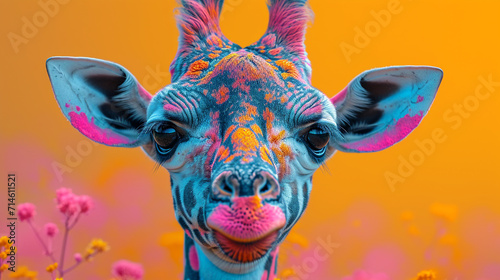 detailed illustration of a print of colorful giraffe