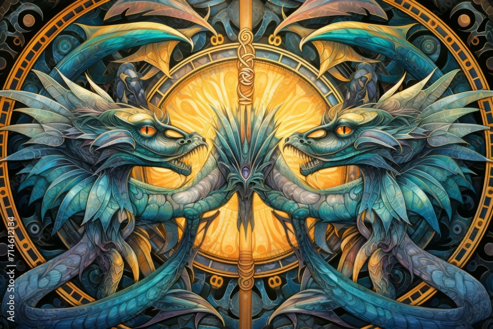 Whirling kaleidoscope dragons, casting mesmerizing patterns with their scales - Generative AI Whirling kaleidoscope dragons, casting mesmerizing patterns with their scales - Generative AI