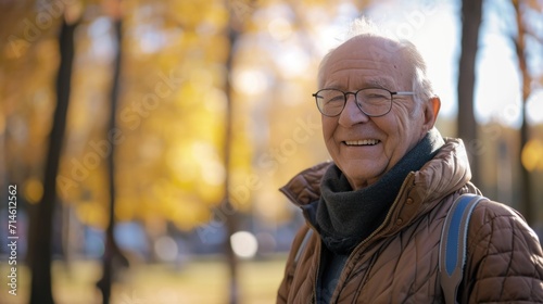 Smiling elderly man enjoying a sunny day in the park