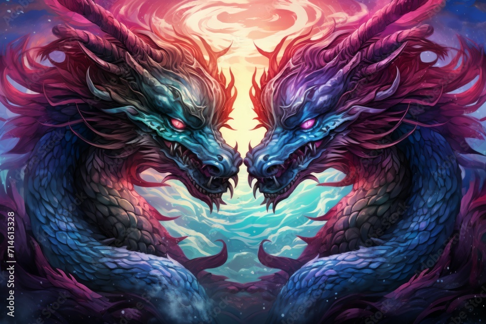 Whirling kaleidoscope dragons, casting mesmerizing patterns with their scales - Generative AI Whirling kaleidoscope dragons, casting mesmerizing patterns with their scales - Generative AI