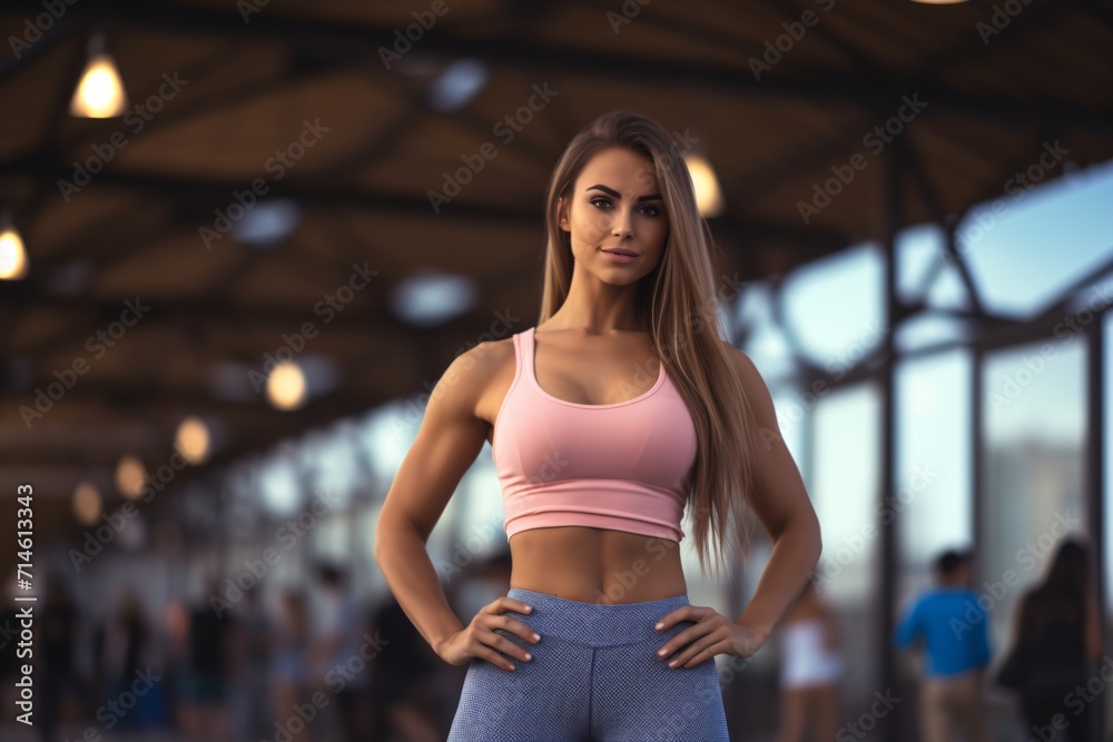 A fit woman posing after workout A fit woman posing after workout