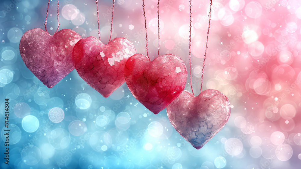 Obraz premium beautiful freezing hearts hanging on christmas tree