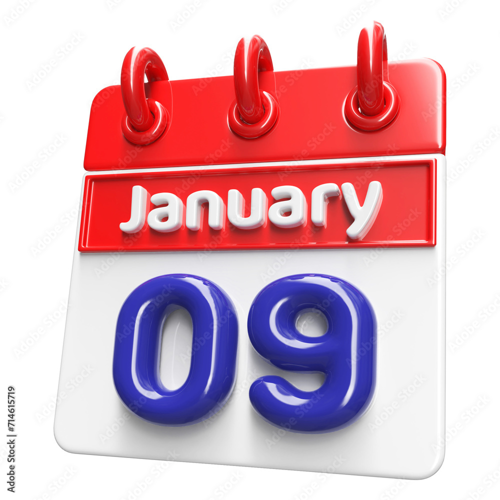 9th January Calendar Icon 3D Render , Calendar Icon 3D Illustration 9th January Calendar Icon 3D Render , Calendar Icon 3D Illustration
