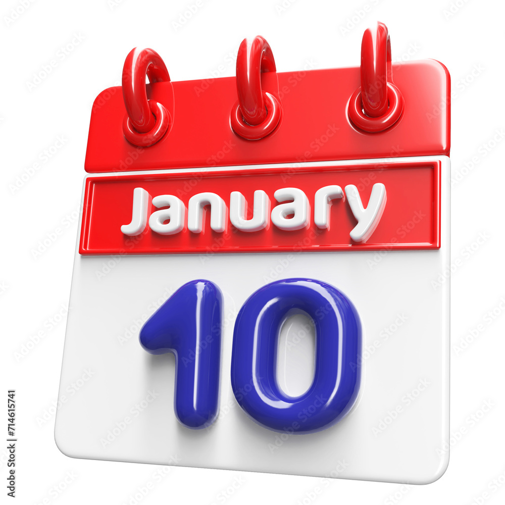 10th January Calendar Icon 3D Render , Calendar Icon 3D Illustration 10th January Calendar Icon 3D Render , Calendar Icon 3D Illustration