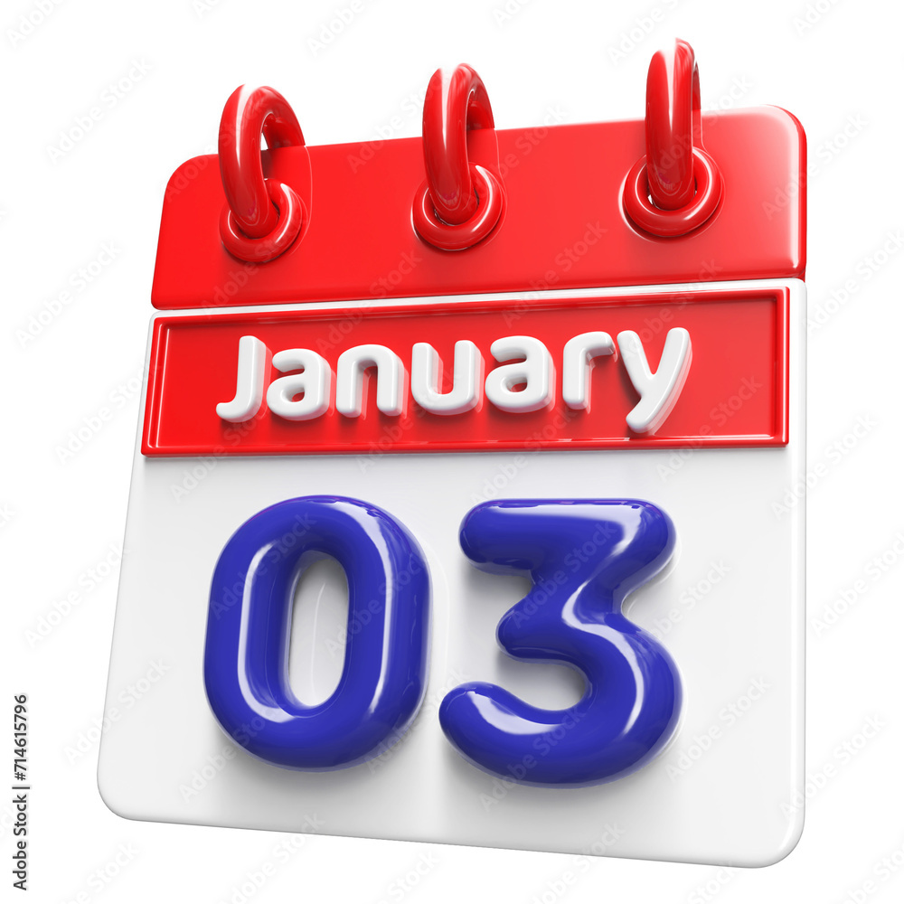 3rd January Calendar Icon 3D Render , Calendar Icon 3D Illustration 3rd January Calendar Icon 3D Render , Calendar Icon 3D Illustration