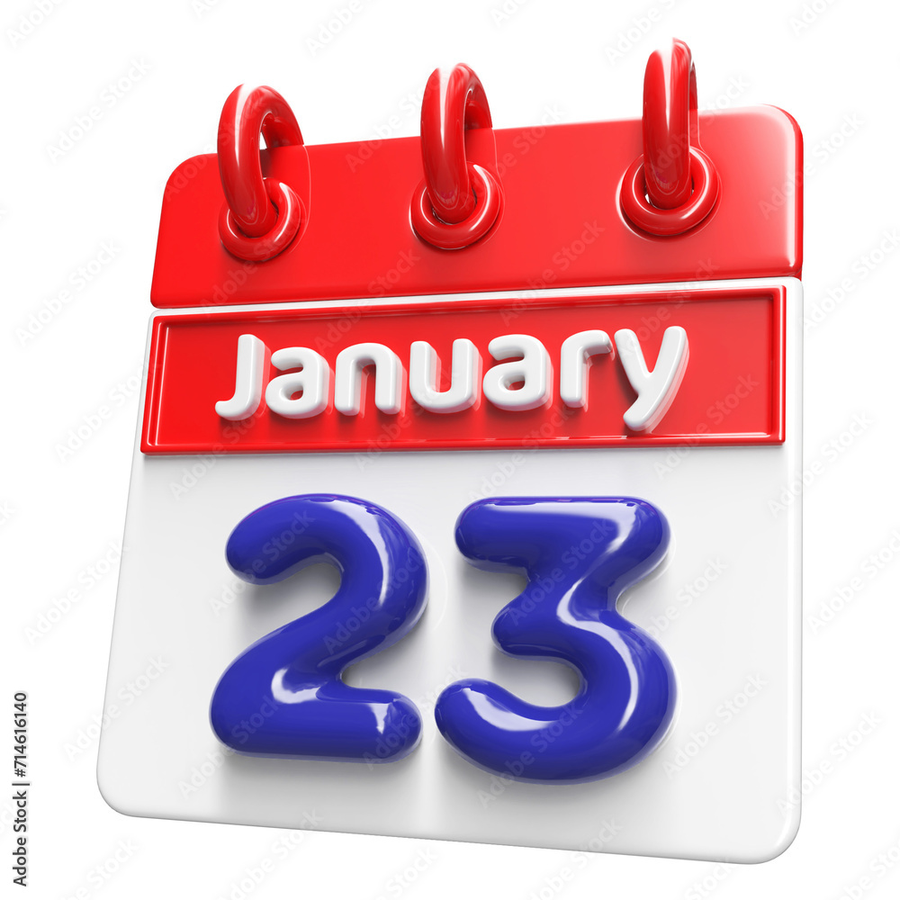 23th January Calendar Icon 3D Render , Calendar Icon 3D Illustration 23th January Calendar Icon 3D Render , Calendar Icon 3D Illustration