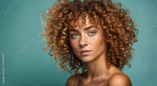 portrait of a fashion woman, curly hairs of a woman, portrait of a pretty young fashion model, pretty fashion girl in studio, curly haired woman