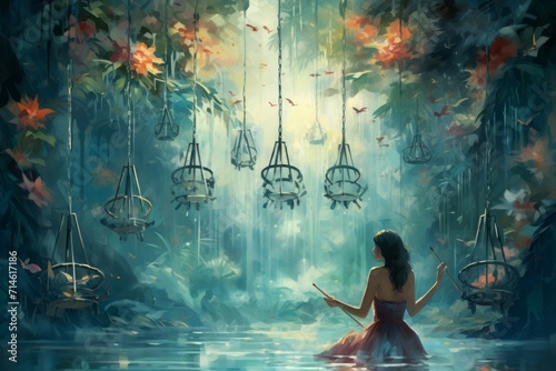 Melodic wind chimes, serenading the breeze with enchanting melodies - Generative AI photo