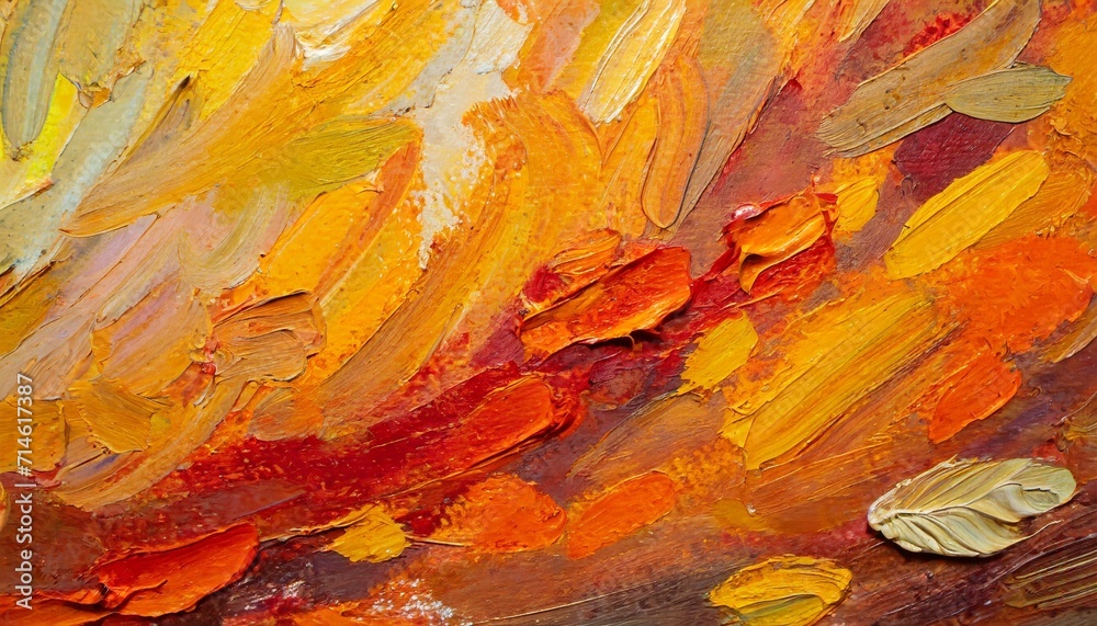  closeup of impasto abstract rough autumn colors art painting texture orange fall background