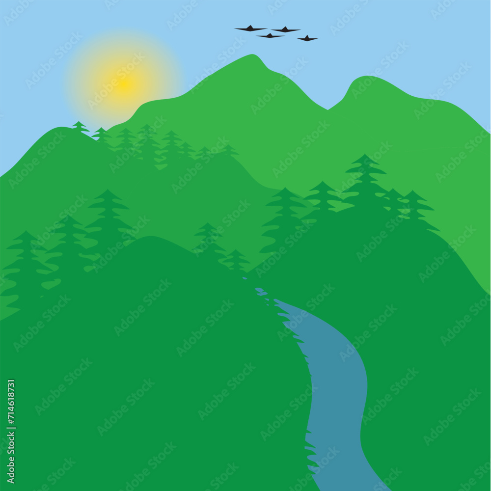 illustration of a mountain view with sunny weather during the day