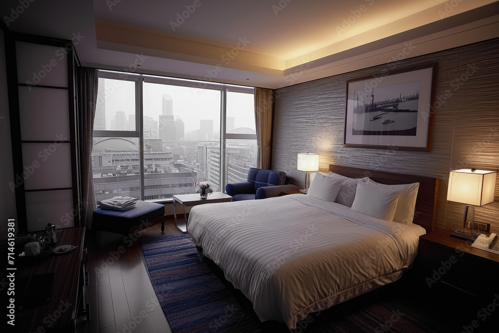 hotel room interior, Luxury modern Hotel room, hotel room with bed