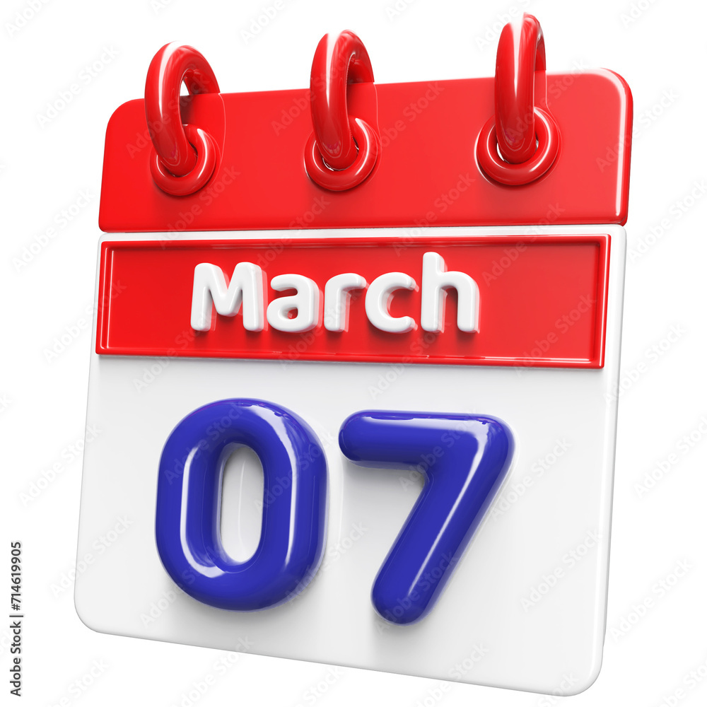 7th March Calendar Icon 3D Render , Calendar Icon 3D Illustration 7th March Calendar Icon 3D Render , Calendar Icon 3D Illustration