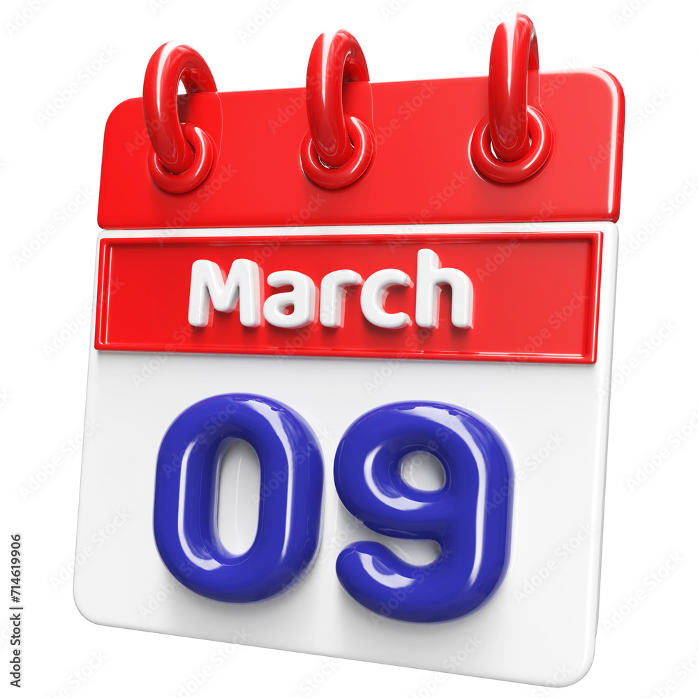 9th March Calendar Icon 3D Render , Calendar Icon 3D Illustration 9th March Calendar Icon 3D Render , Calendar Icon 3D Illustration