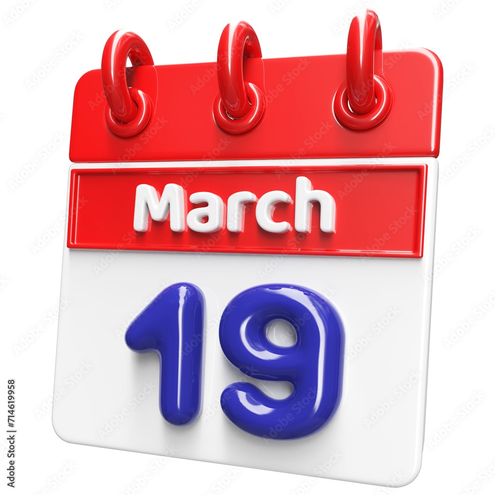 19th March Calendar Icon 3D Render , Calendar Icon 3D Illustration 19th March Calendar Icon 3D Render , Calendar Icon 3D Illustration