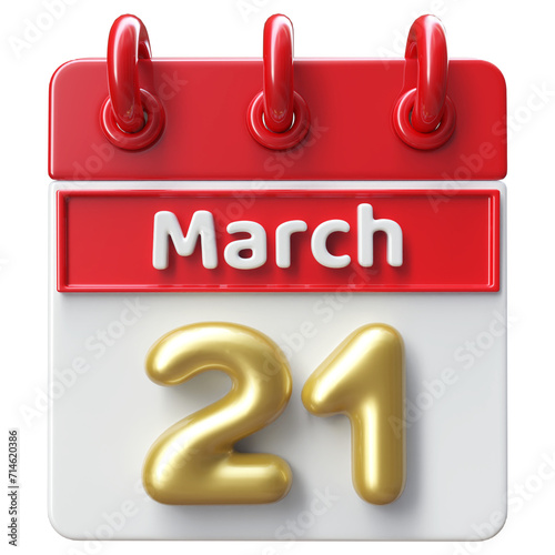 21st March Calendar Icon 3D Render   Calendar Icon 3D Illustration
