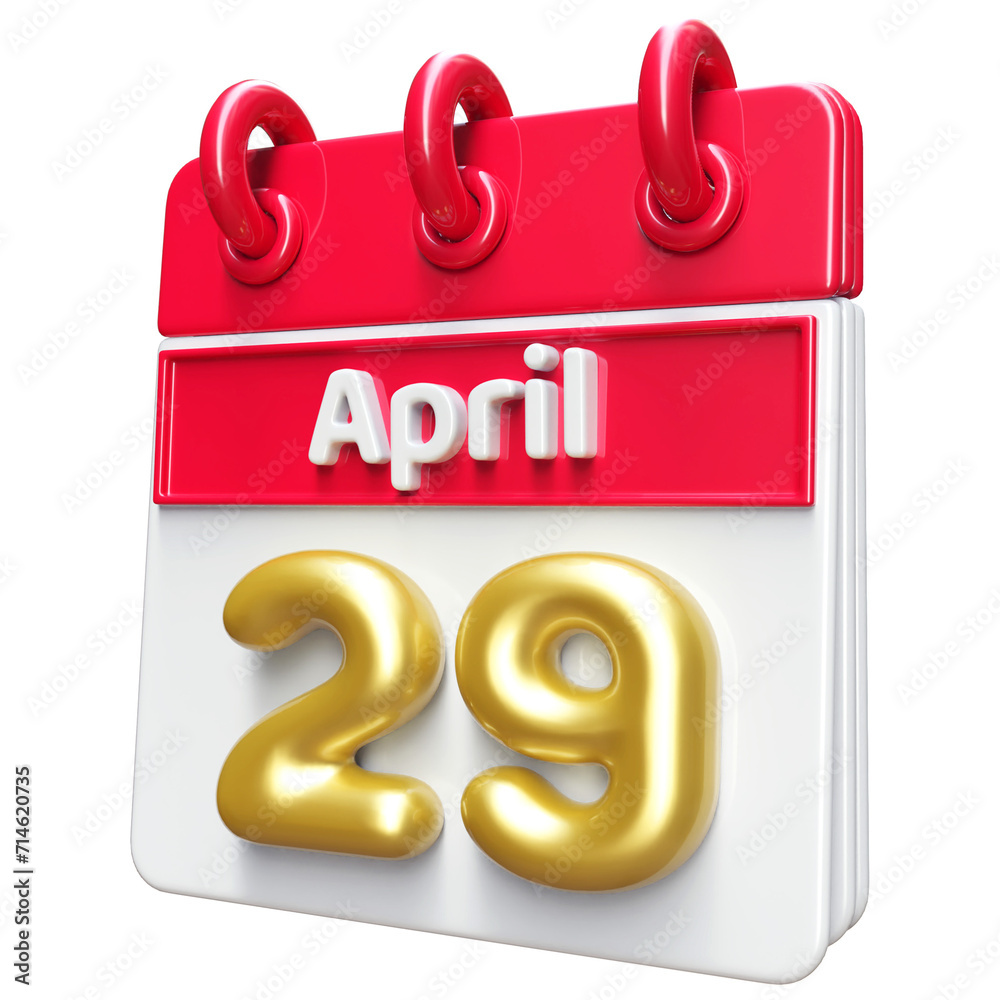 29th April Calendar Icon 3D Render , Calendar Icon 3D Illustration 29th April Calendar Icon 3D Render , Calendar Icon 3D Illustration