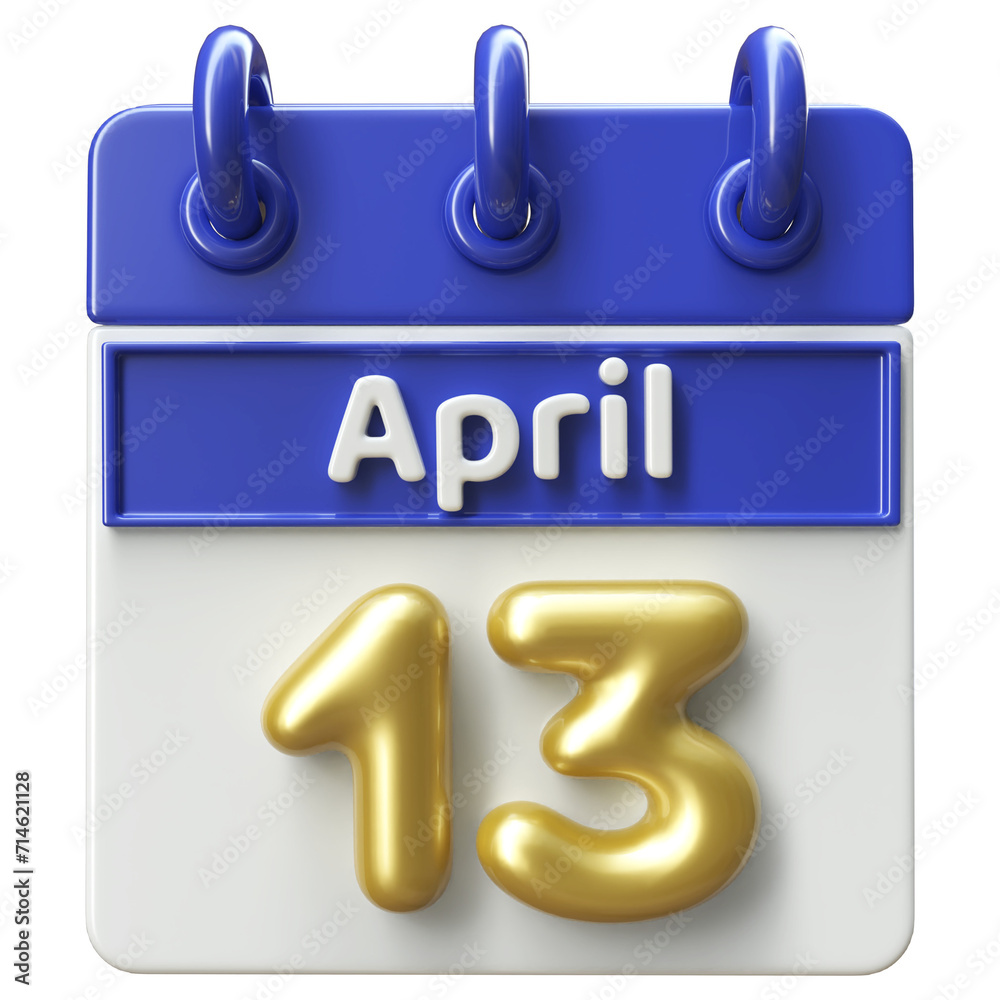 13th April Calendar Icon 3D Render , Calendar Icon 3D Illustration 13th April Calendar Icon 3D Render , Calendar Icon 3D Illustration