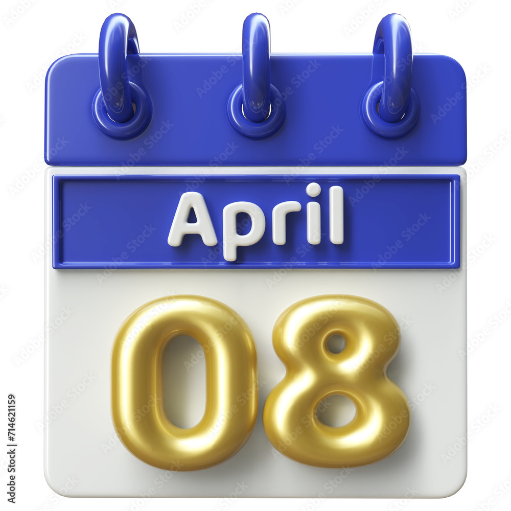 8th April Calendar Icon 3D Render , Calendar Icon 3D Illustration 8th April Calendar Icon 3D Render , Calendar Icon 3D Illustration