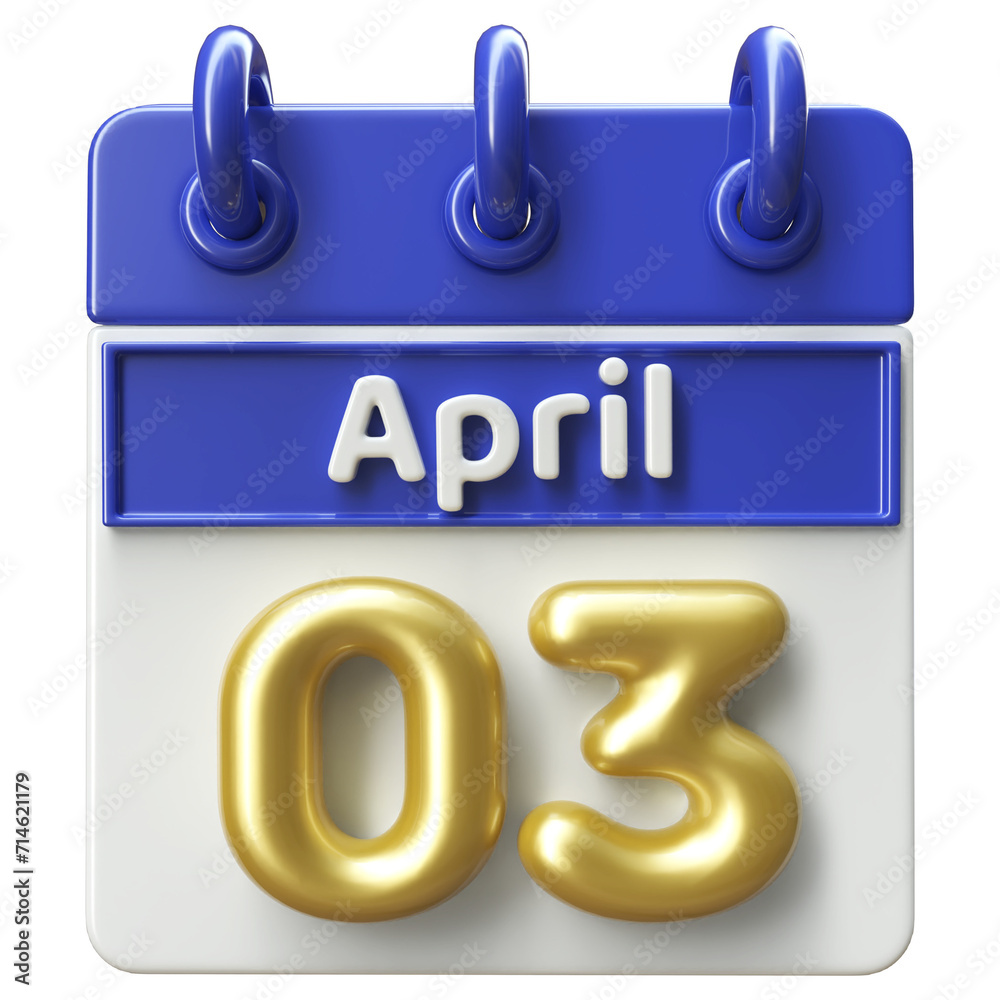 3rd April Calendar Icon 3D Render , Calendar Icon 3D Illustration 3rd April Calendar Icon 3D Render , Calendar Icon 3D Illustration