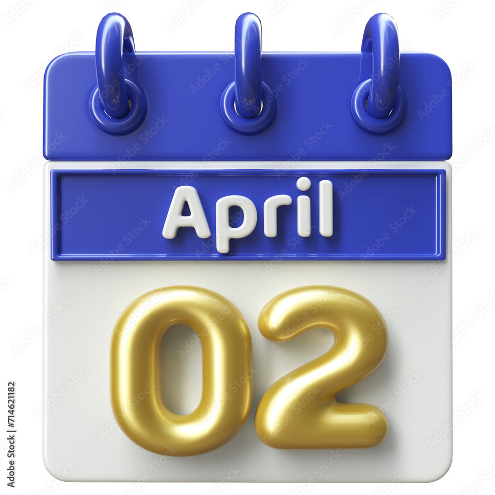 2nd April Calendar Icon 3D Render , Calendar Icon 3D Illustration 2nd April Calendar Icon 3D Render , Calendar Icon 3D Illustration