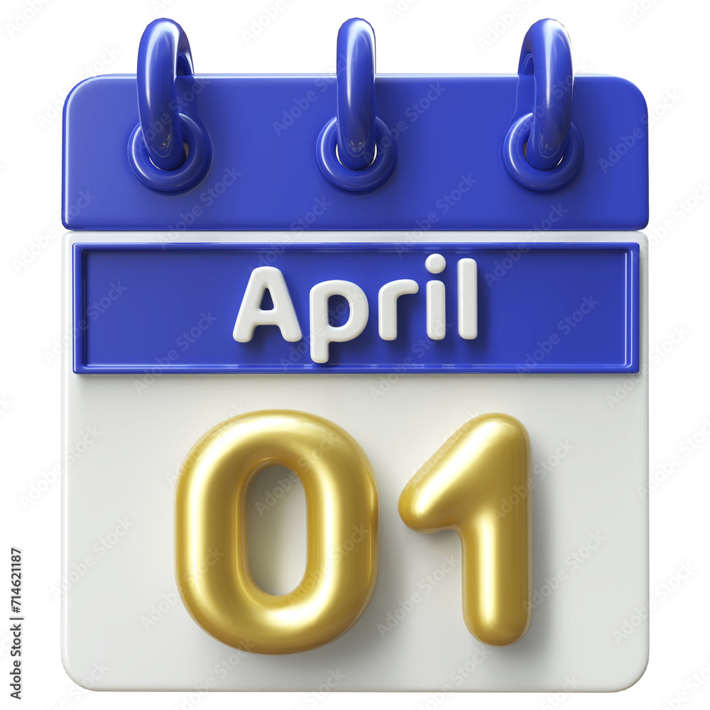 1st April Calendar Icon 3D Render , Calendar Icon 3D Illustration 1st April Calendar Icon 3D Render , Calendar Icon 3D Illustration