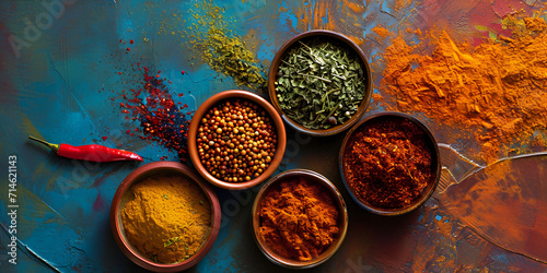 Diverse Middle Eastern Spices Adorn an Antique Wooden Table in a Stunning Array of Colors 