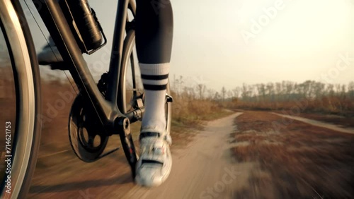 cyclist cycling on sport bike. cardio exercising on bicycle	 photo