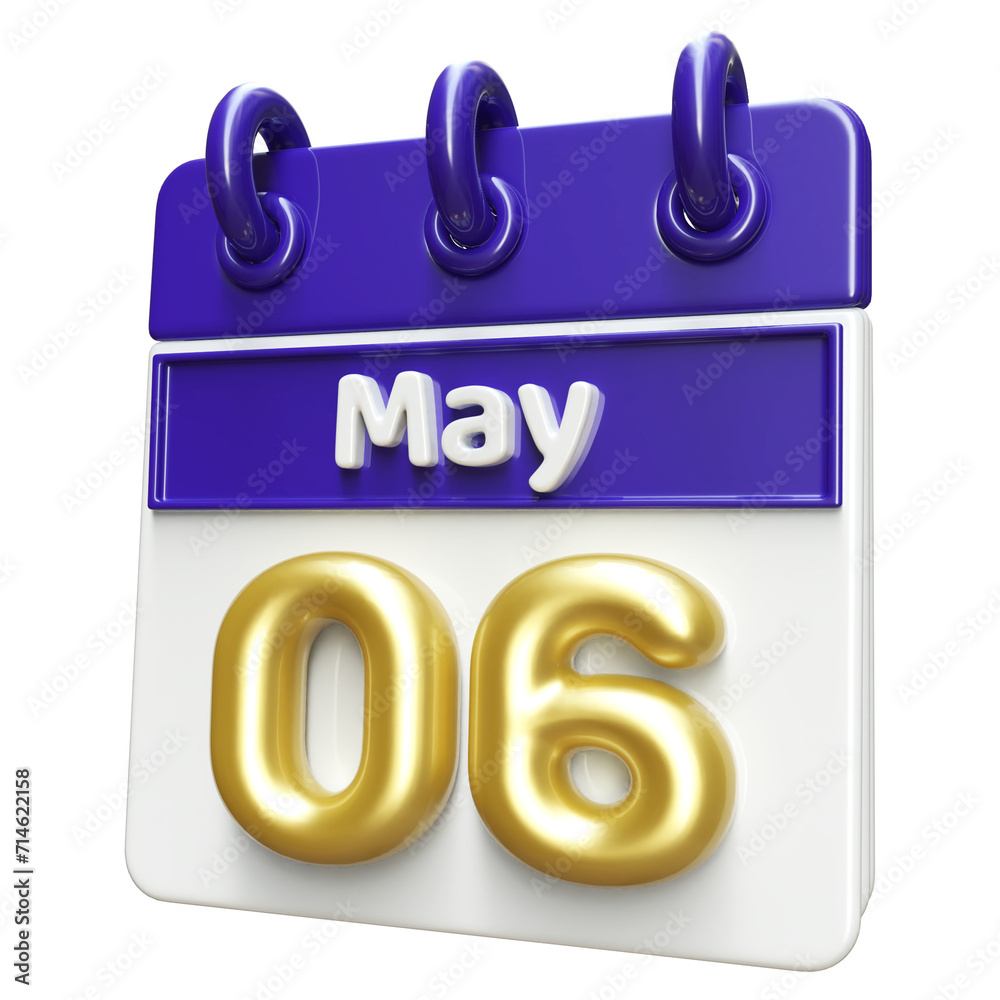 6th May Calendar Icon 3D Render , Calendar Icon 3D Illustration