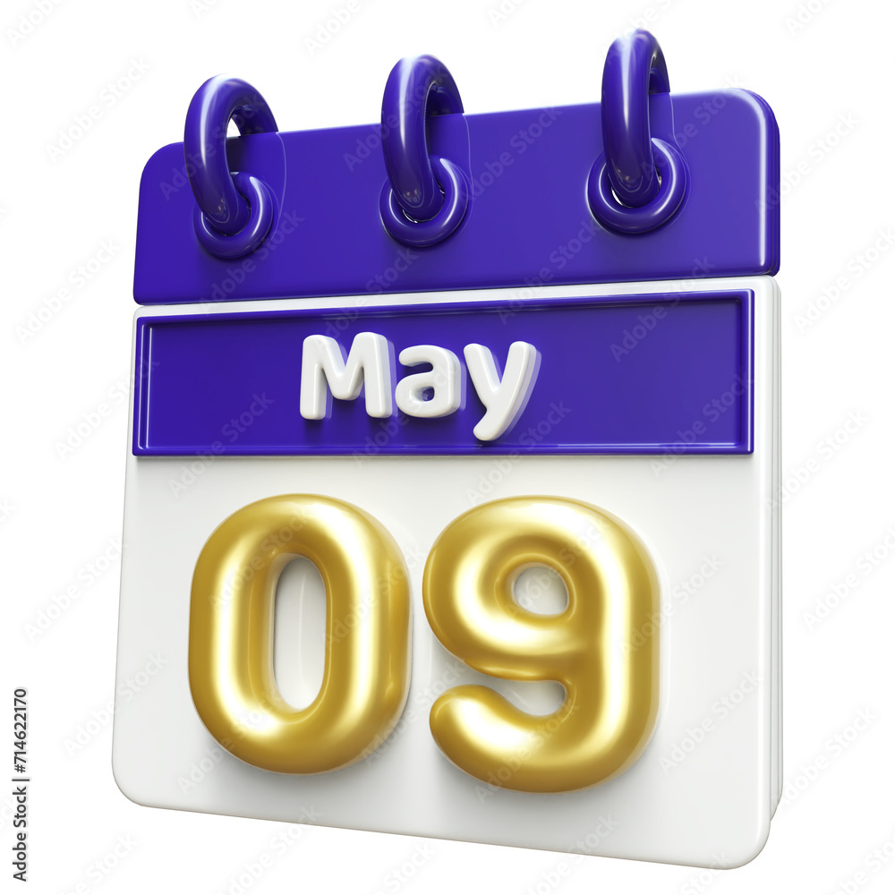 9th May Calendar Icon 3D Render , Calendar Icon 3D Illustration 9th May Calendar Icon 3D Render , Calendar Icon 3D Illustration