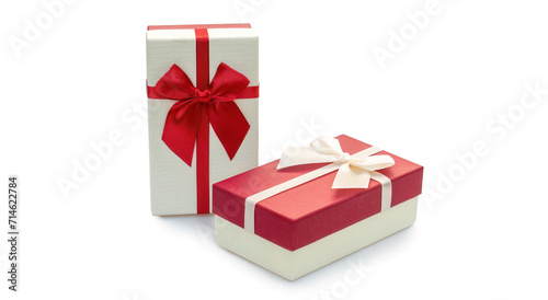 Red and white gift box on a white background.