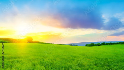 Sunset over green field landscape. Beautiful natural agricultural in the summertime 23. © fmahmahmudphoto
