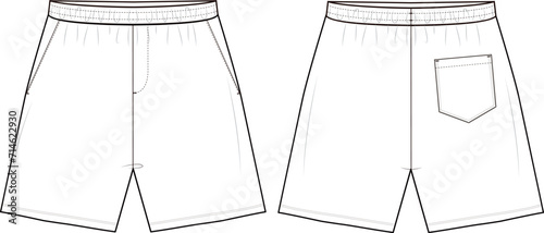 Sport Shorts technical fashion illustration.Sweat Short Pants fashion flat technical drawing template, side slit, pockets. photo