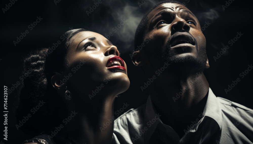 couple woman and man screaming in fear and hysteria. couple woman and man screaming in fear and hysteria.