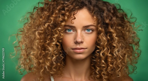 portrait of a fashion woman, curly hairs of a woman, portrait of a pretty young fashion model, pretty fashion girl in studio, curly haired woman