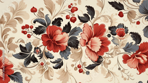 Traditional Russian floral pattern. Vibrant Spirit of Russia with Authentic flowers pattern photo