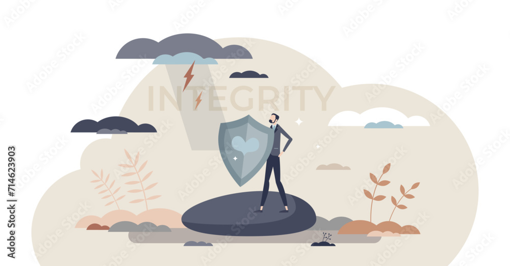 Integrity in business with company moral values strength tiny person concept, transparent background. Successful businessman with reliable principles and strong standards illustration. Integrity in business with company moral values strength tiny person concept, transparent background. Successful businessman with reliable principles and strong standards illustration.