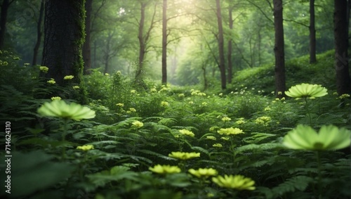 photo of bushes in the middle of a green forest made by AI generative photo