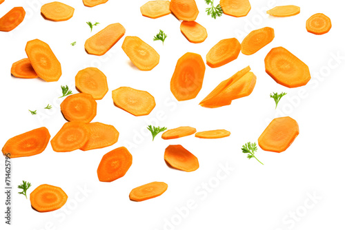 carrot slices flying isolated on transparent background