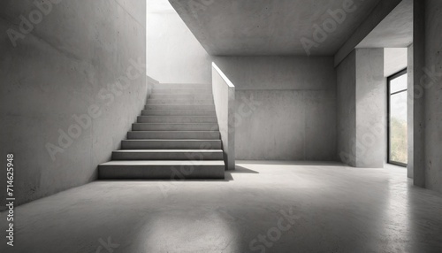 abstract empty modern concrete room with stairs indirect light from the left and rough floor industrial interior background template photo