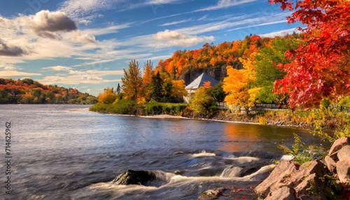 magnificent colorful fall day in jacques cartier river park quebec canada photo