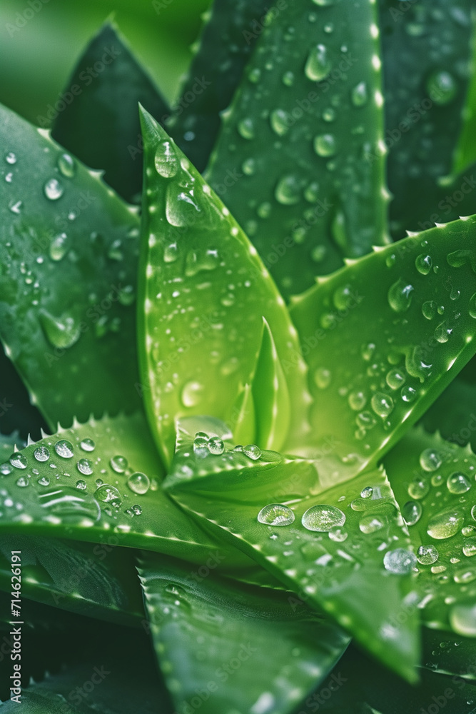 close up of aloe vera and water drops close up of aloe vera and water drops