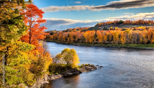 magnificent colorful fall day in jacques cartier river park quebec canada