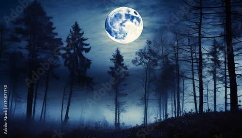 full moon over dark spooky forest at night © Heaven