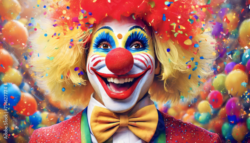 clown, close up, karneval, bunt, konfetti, kostüm, perücke, rosenmontag, weiberfastnacht, fasching, konfetti, neu, modern, fliege, hinetrgrund, karte, copy space, reklame, werbung, poster photo